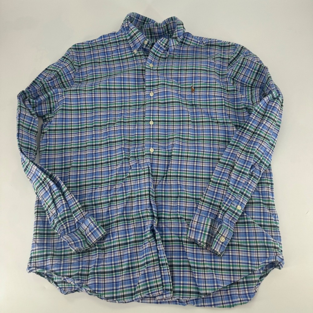Ralph Lauren Mens XL Plaid Button Down Shirt Blue Green Long Sleeve Pony Logo